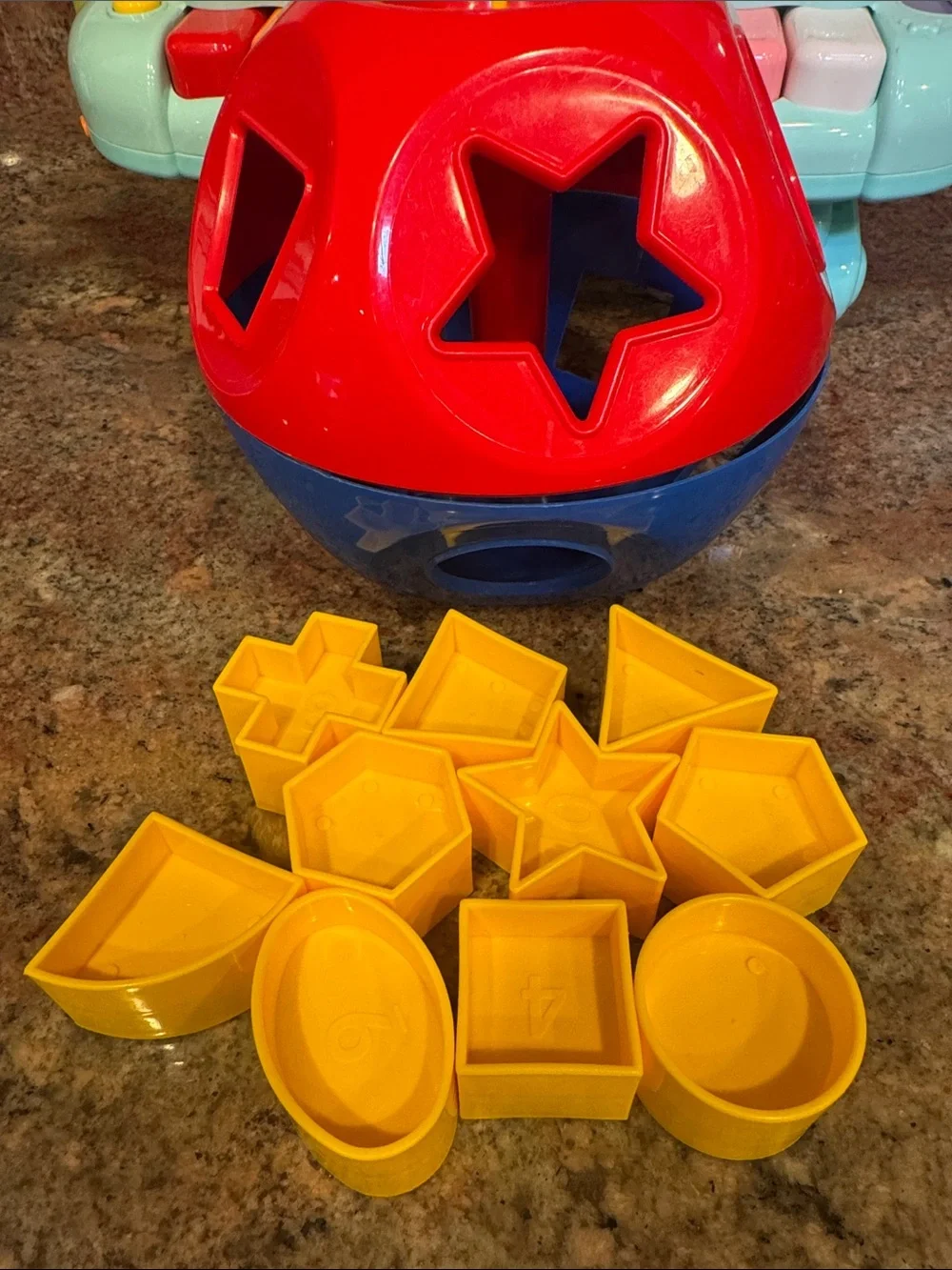Pre school toy bundle Light-Up Musical Piano , Tupperware shape sorter, rings